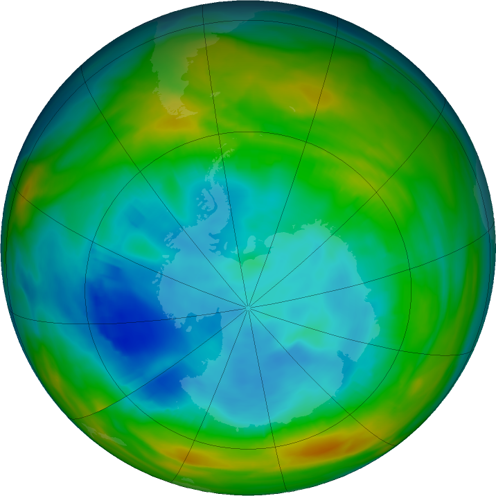 Antarctic ozone map for 01 August 2019